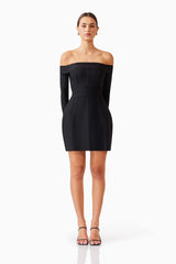 Katlyn Off The Shoulder Mini Dress in Black