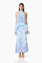 Tulsia Floral Cape Maxi Dress in Light Blue