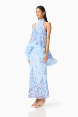 Tulsia Floral Cape Maxi Dress in Light Blue