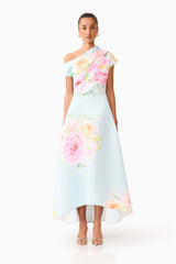 Harper Asymmetrical Gown in Baby Blue Floral