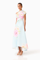 Harper Asymmetrical Gown in Baby Blue Floral