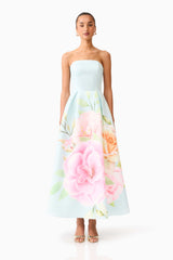 Harper Strapless Gown in Baby Blue Floral