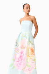 Harper Strapless Gown in Baby Blue Floral