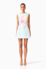 Harper Shift Mini Dress in Baby Blue Floral