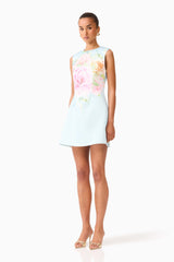 Harper Shift Mini Dress in Baby Blue Floral
