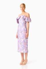 Marlene Strapless Midi Dress in Pink & Purple Floral