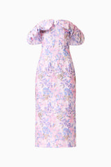 Marlene Strapless Midi Dress in Pink & Purple Floral