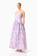 Marlene Asymmetrical Gown in Pink & Purple Floral