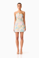 Taliah Strapless Mini Dress in Blue Multi