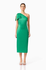 Ameera Asymmetrical Midi Dress in Green