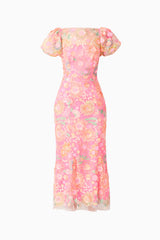 Nathalie Puff Sleeve Gown in Pink Floral