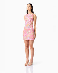 Nathalie Shift Mini Dress in Pink Floral