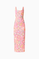 Nathalie Colunm Midi Dress in Pink Floral