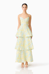Penelope Tiered Gown in Yellow & Blue Floral