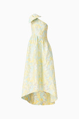 Penelope Asymmetrical Gown in Yellow & Blue Floral