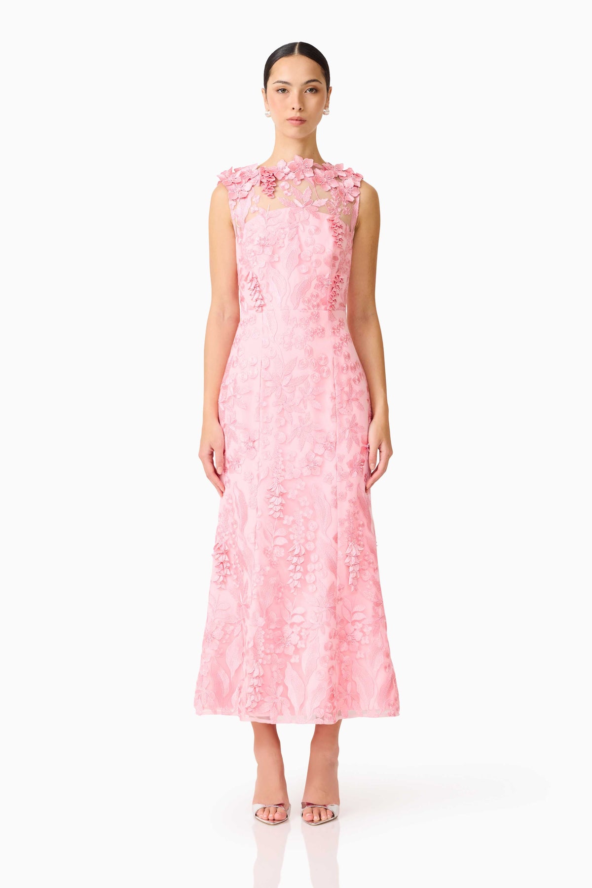 Monique Floral Applique Midi in Pink