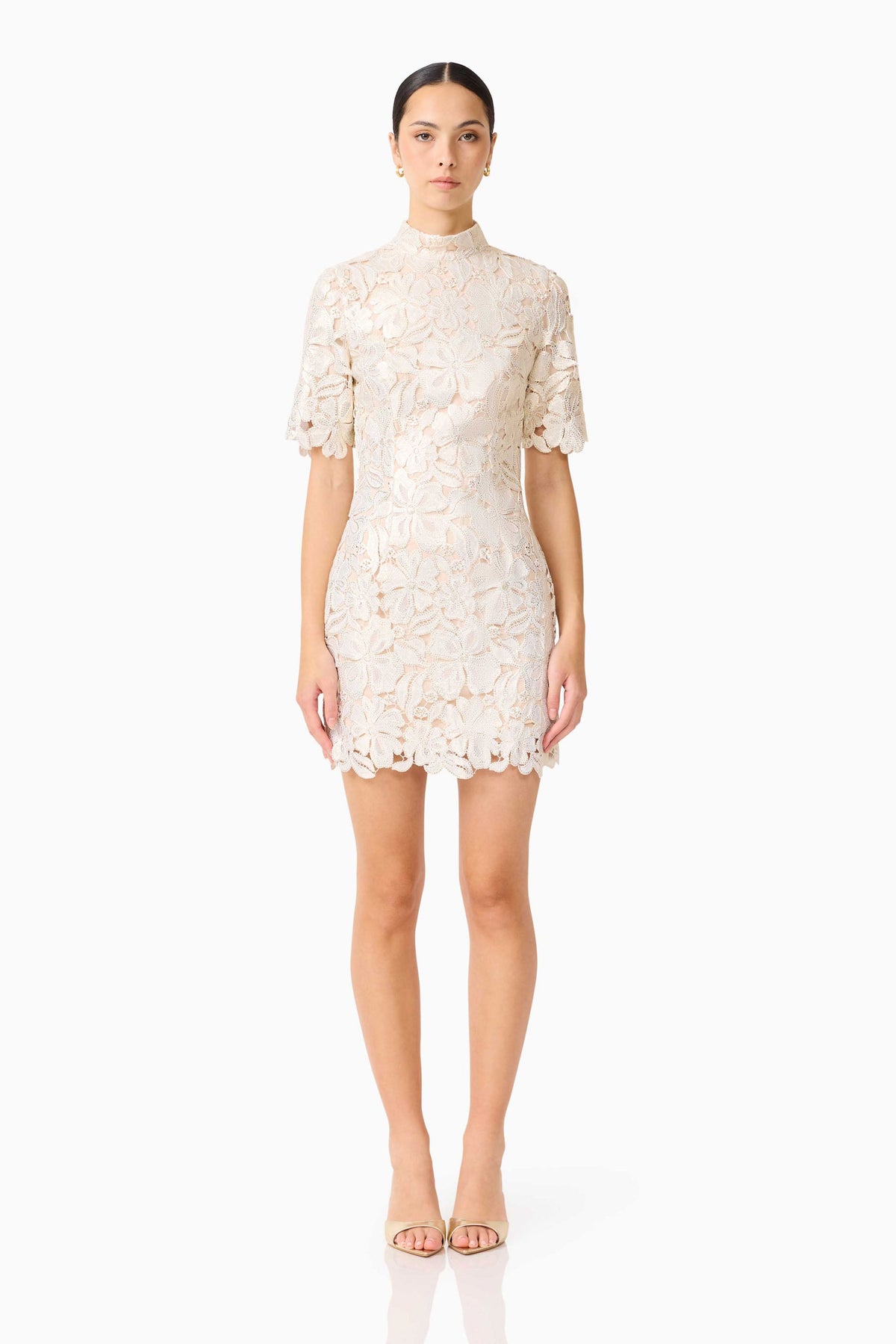 Nicoletta Short Sleeve Mini Dress in Gold