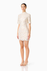 Nicoletta Short Sleeve Mini Dress in Gold