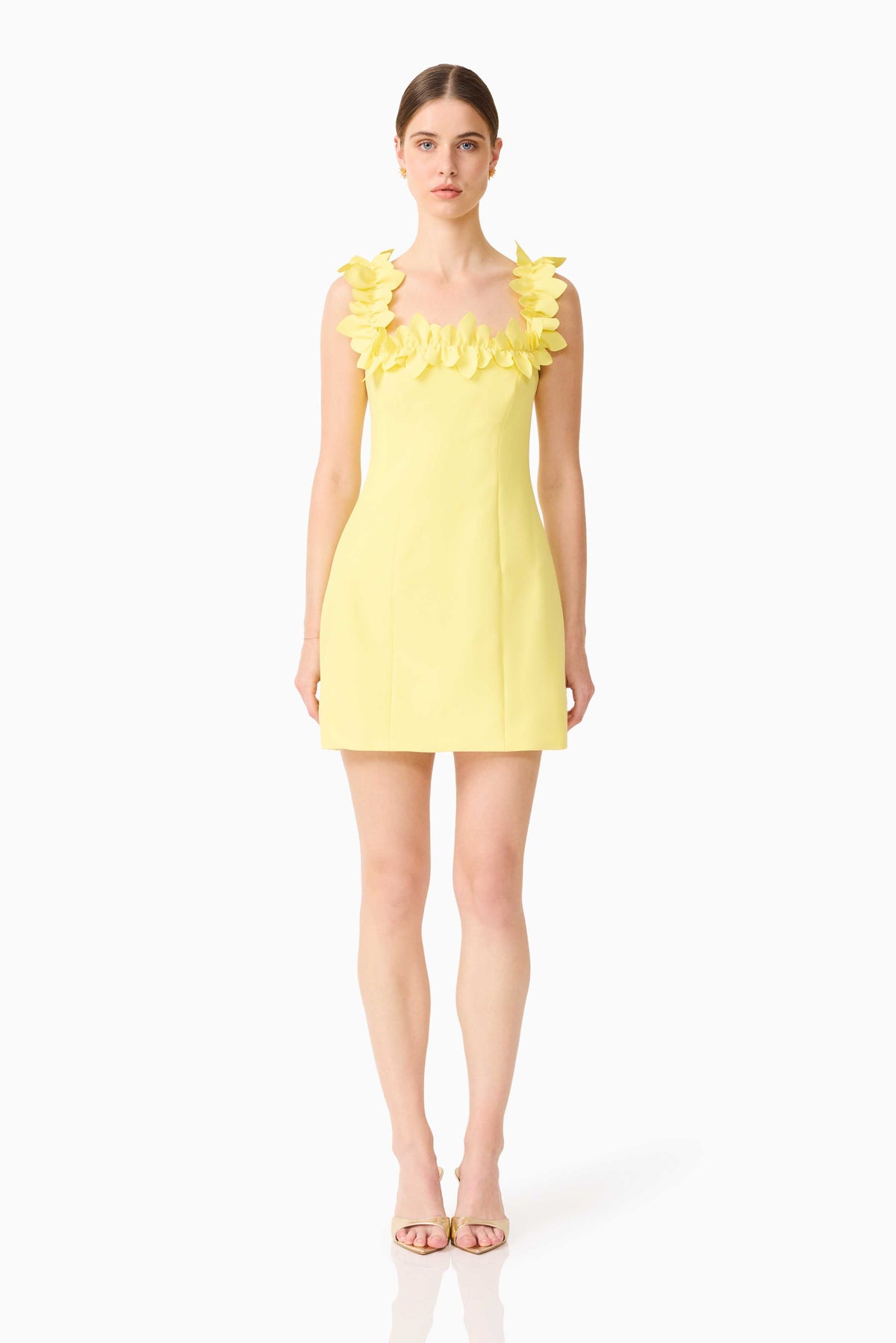 Cara Square Neck Mini Dress in Yellow