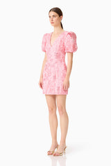 Monique Puff Sleeve Mini Dress in Pink