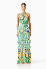 Gardenia Halter Maxi Gown In Green