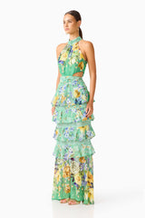 Gardenia Halter Maxi Gown In Green