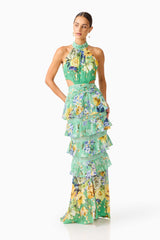 Gardenia Halter Maxi Gown In Green