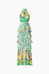 Gardenia Halter Maxi Gown In Green