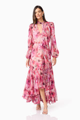 Evalina Long Sleeve Maxi Dress in Pink