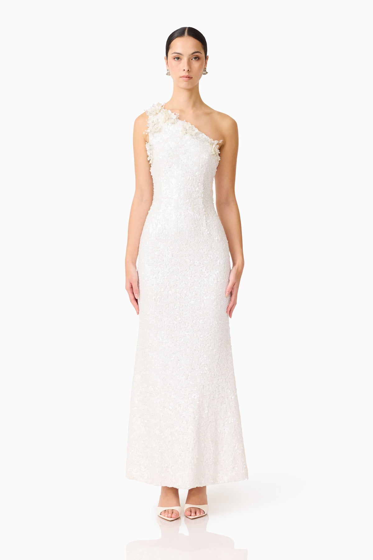Alessia Embellished One Shoulder Gown in White