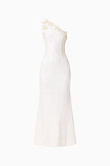 Alessia Embellished One Shoulder Gown in White
