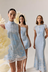 Annabelle Embellished Shift Mini Dress in Blue