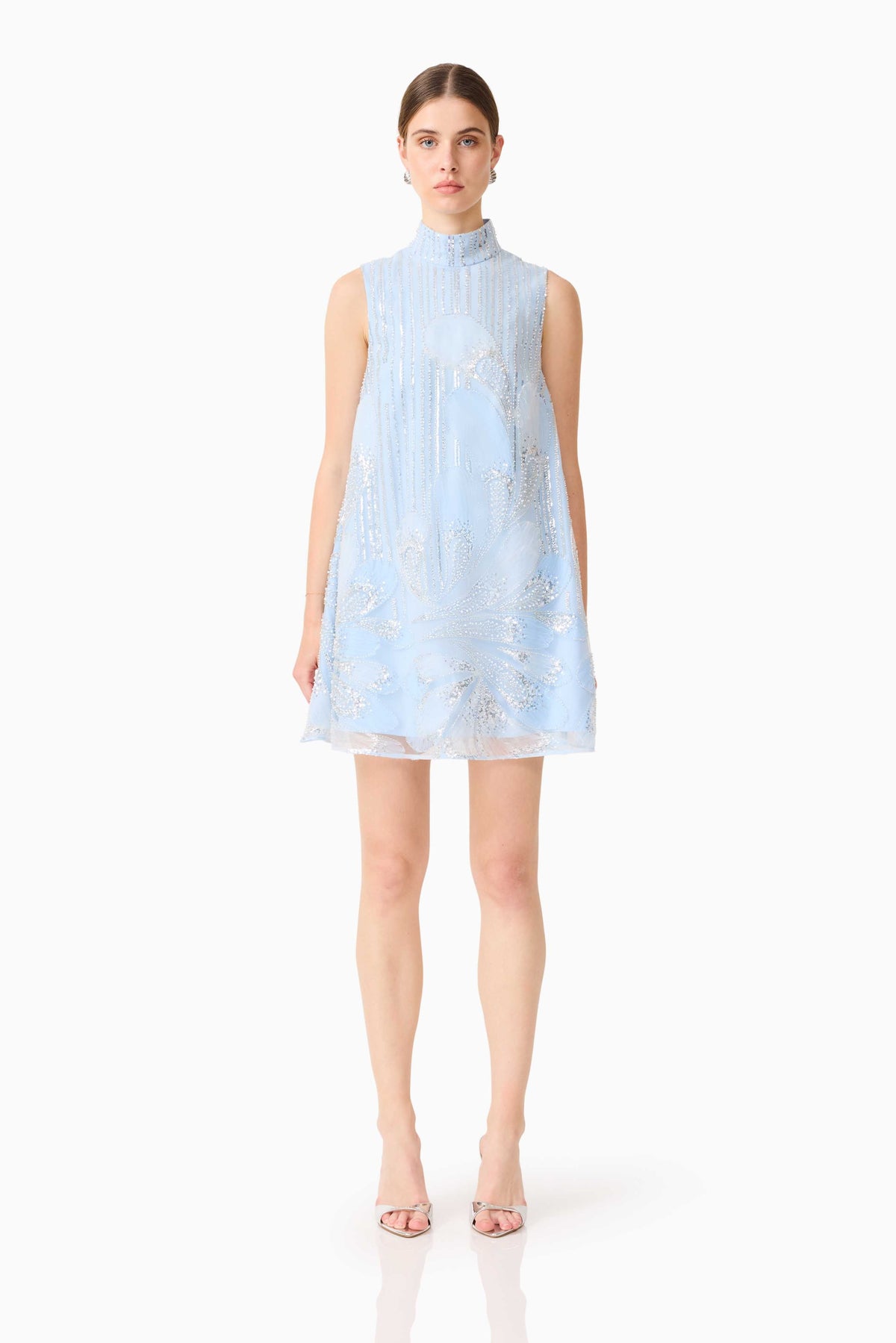 Annabelle Embellished Shift Mini Dress in Blue