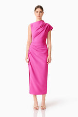 Chantal Asymmetrical Midi Dress in Pink