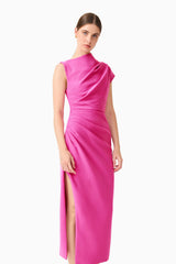 Chantal Asymmetrical Midi Dress in Pink