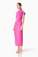 Chantal Asymmetrical Midi Dress in Pink