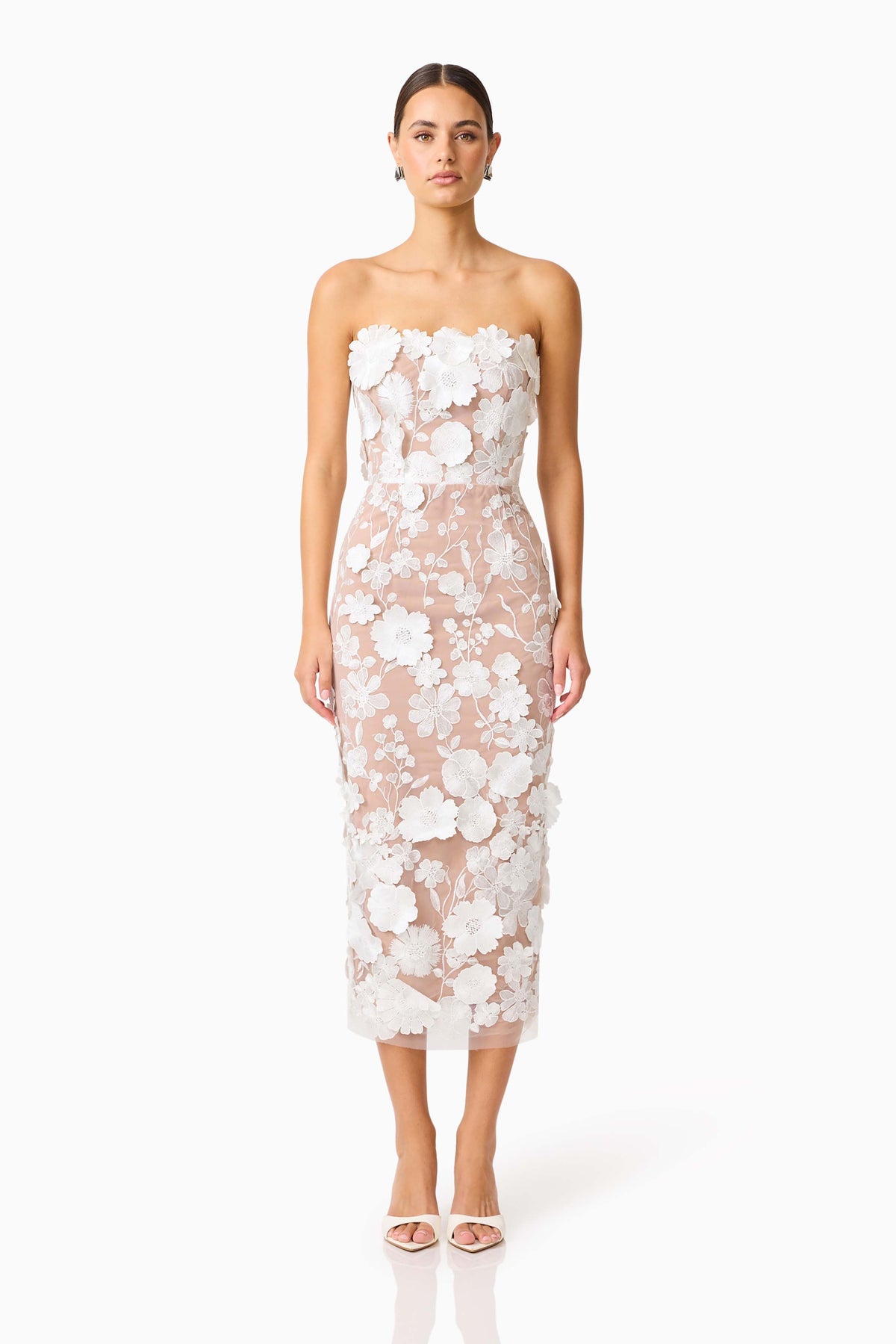 Helena Strapless Midi Dress In White