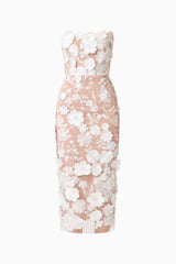 Helena Strapless Midi Dress In White