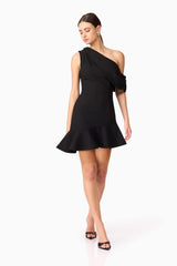 Ava Asymmetrical Mini Dress in Black