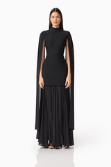 Odelia Cape Sleeve Gown in Black