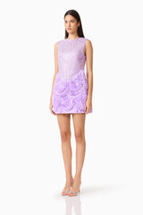 Cerise Embellished Mini Dress in Purple