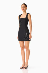 Odelia Beaded Mini Dress in Black