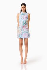 Priselle High Neck Mini Dress in Blue Floral