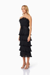 Maya Pleated Midi Dress in Black
