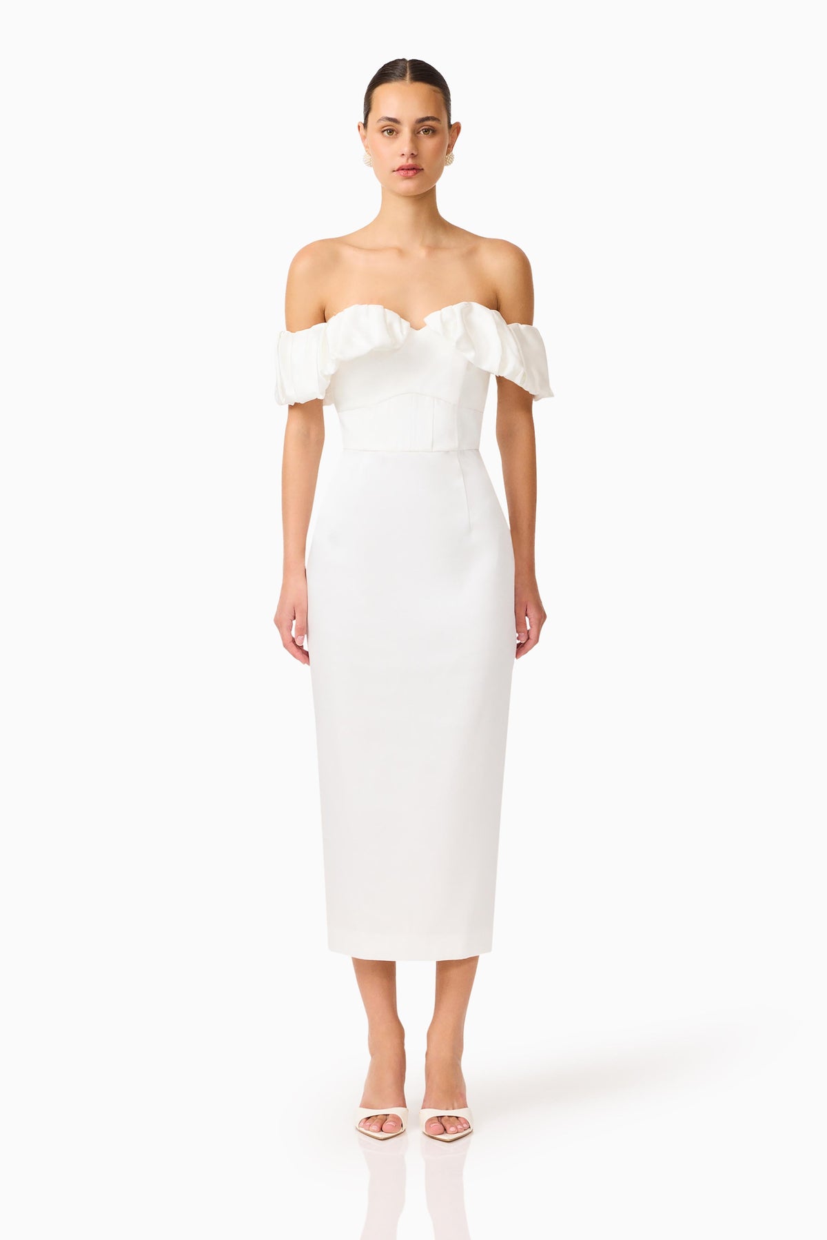 Espera Off Shoulder Midi Dress in White