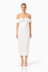 Espera Off Shoulder Midi Dress in White