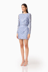 Elisa Top & Skirt Set in Steel Blue