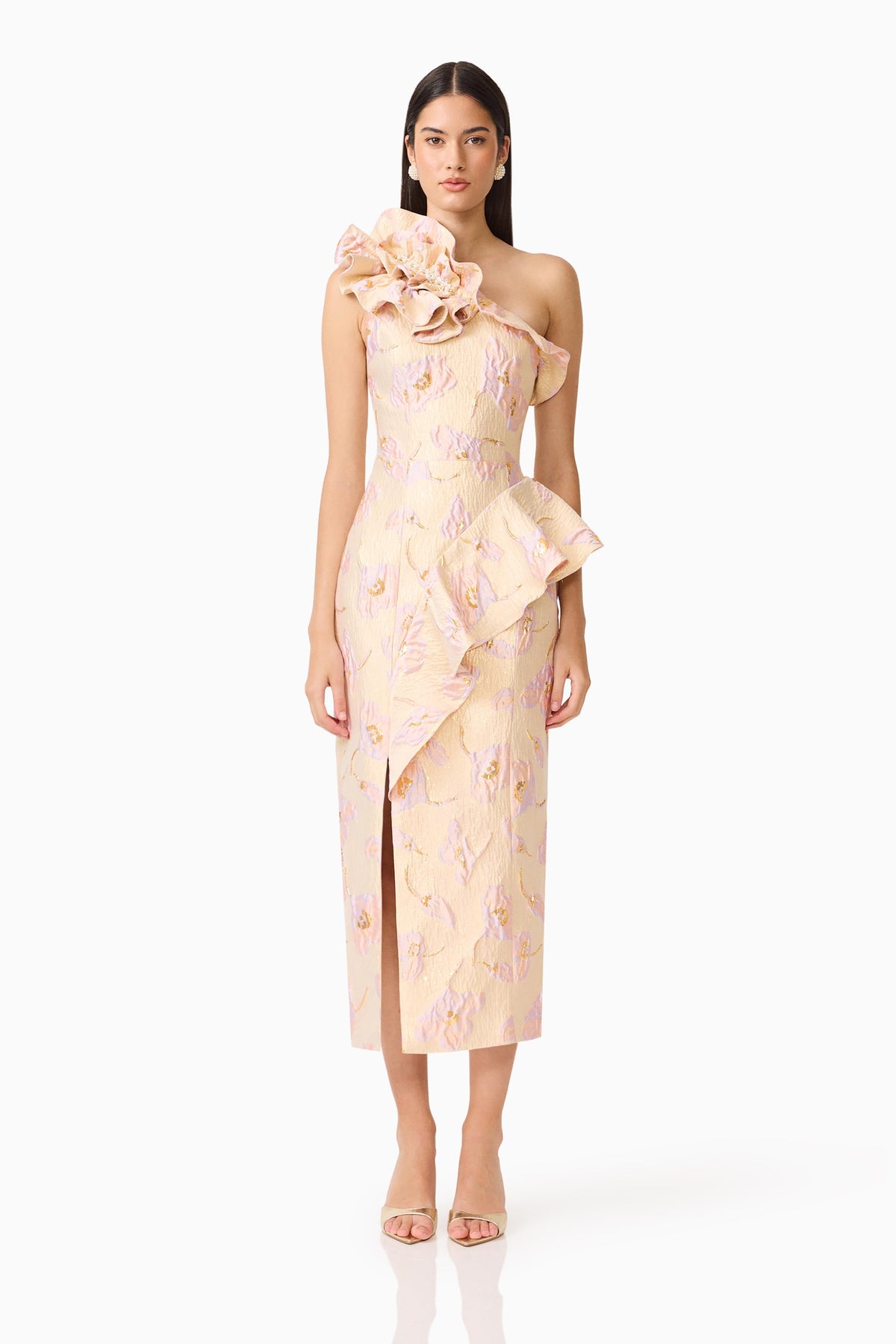 Carys Asymmetrical Midi Dress in Cream