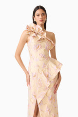 Carys Asymmetrical Midi Dress in Cream