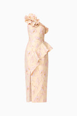 Carys Asymmetrical Midi Dress in Cream